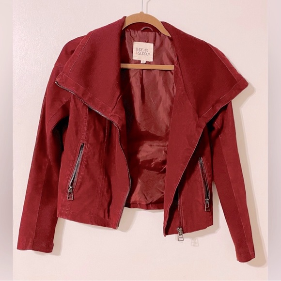 Red Faux Suede Jacket, women size small - Picture 1 of 10